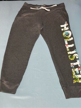 Hollister Dark Charcoal Jogger Pants with Floral Logo